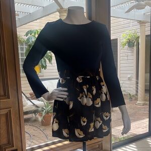 Elegant Yin Li Wear Blue and Tan Long Sleeve Floral Mini Dress Size M